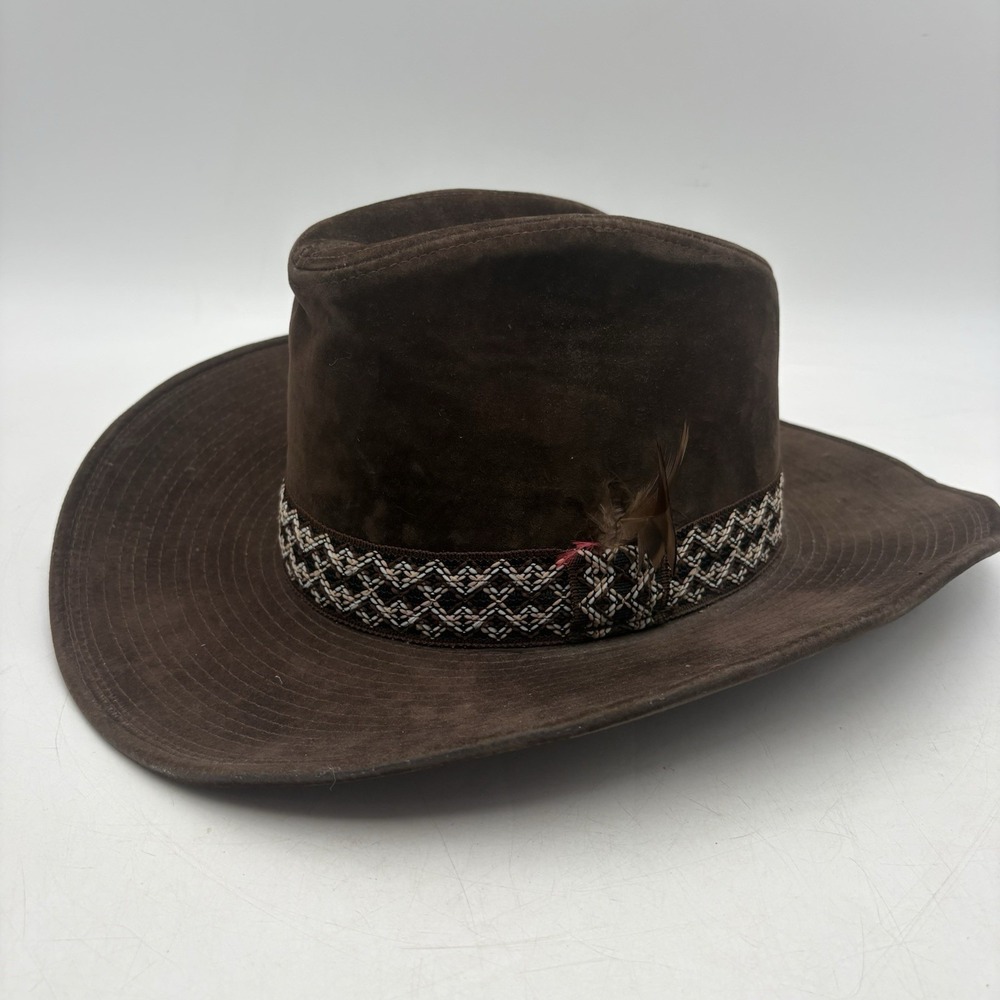 VTG Brown Felt Outback Cowboy Hat Size L 7 1/4-7 3/8 Western Australia Feather